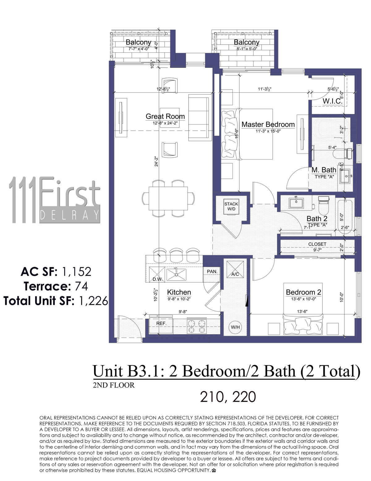 111 First Delray Unit B3.1 Two Bedroom Two Bath Floor Plan